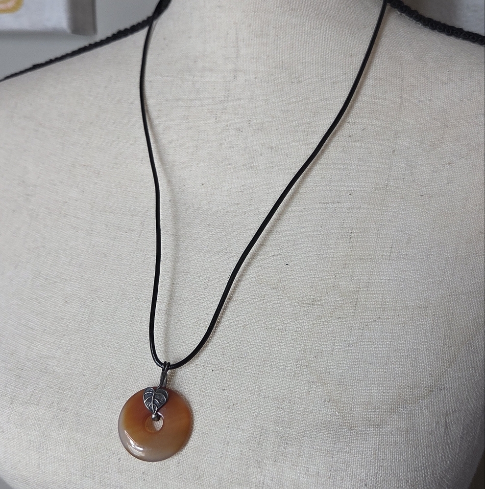 round red carnelian agate sterling silver leaf pendant leather corded necklace
